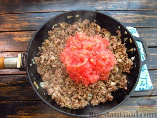 Макароны с фаршем в сливочно-томатном соусе, на сковороде